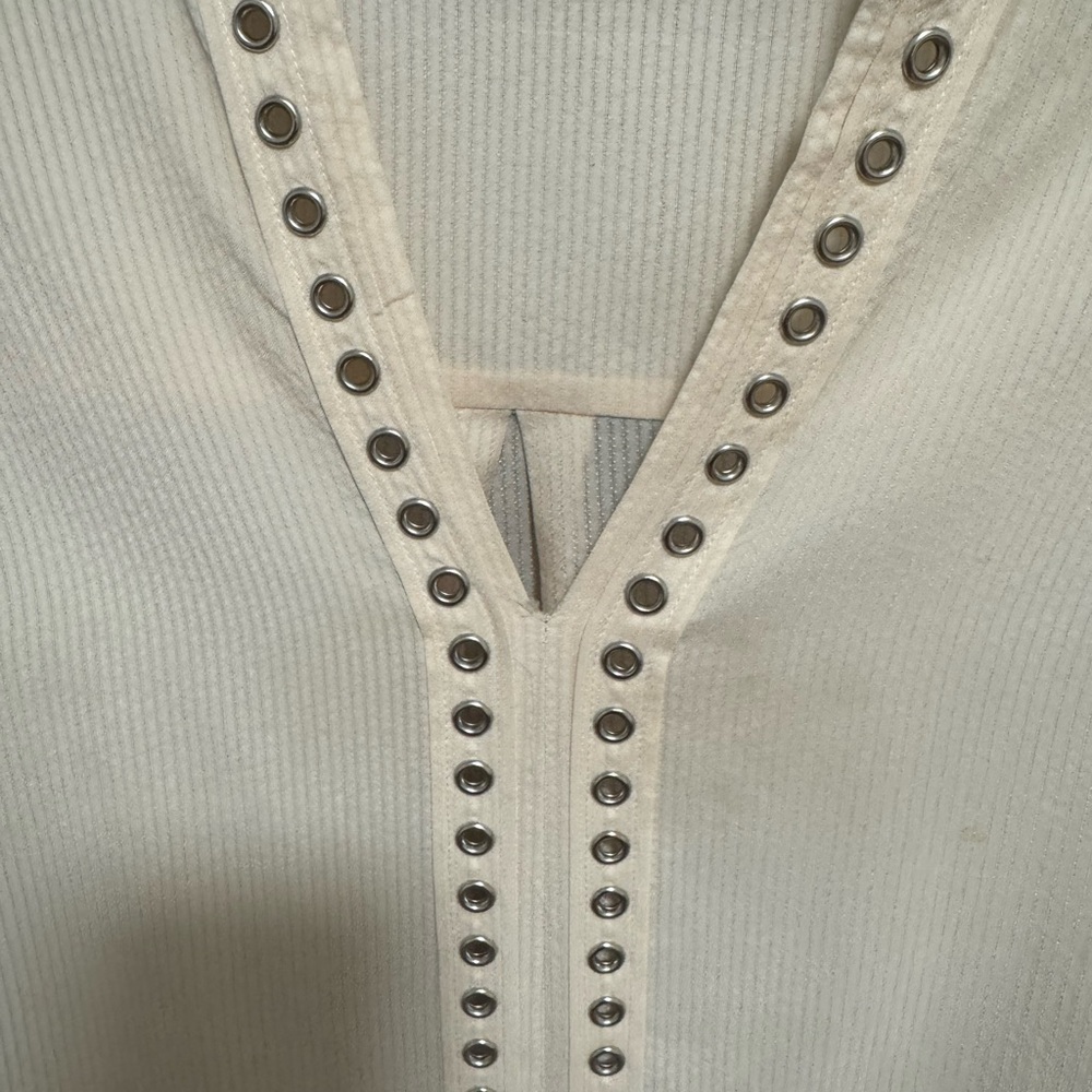 Veronica Beard Silk Blouse Cream Studded Trim Long Sleeve Boho Top - Picture 2 of 11